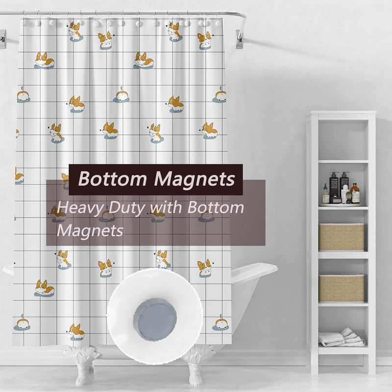 TIKABC Shower Curtain Liner, 4G PEVA Corgi Shower Liner, Plastic Waterproof Shower Curtains, 72x72 inch with Grommet Holes 3 Magnetic Weights - Image 3